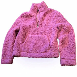 ShineStar Fushia pink plush Teddy Fuzzy Sherpa half zip Sweatshirt Sz L